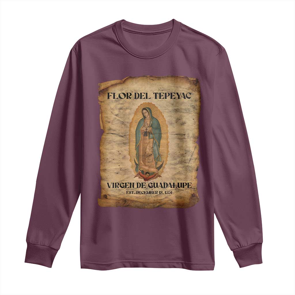 Virgin Mary Long Sleeve Shirt Our Lady Virgen De Guadalupe TS14 Maroon Print Your Wear