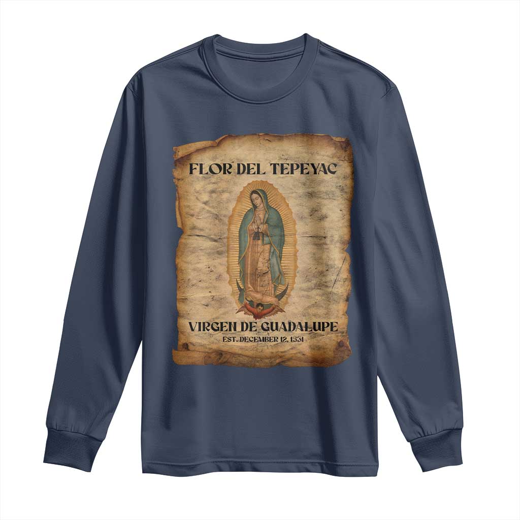 Virgin Mary Long Sleeve Shirt Our Lady Virgen De Guadalupe TS14 Navy Print Your Wear