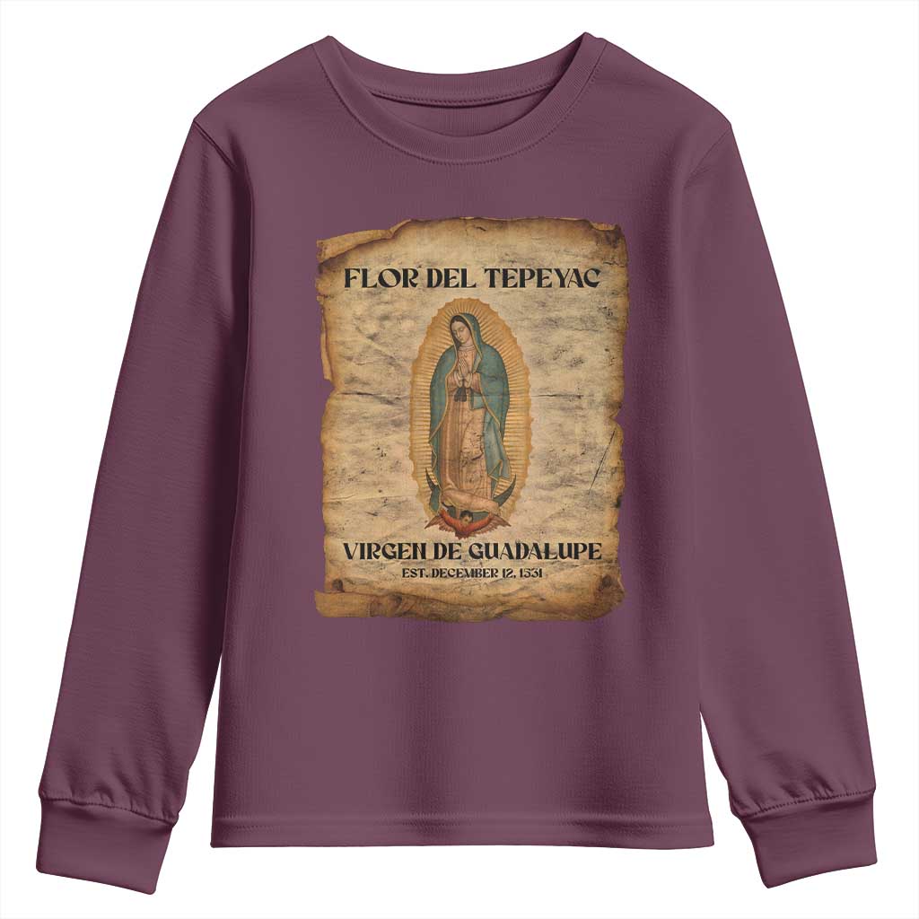 Virgin Mary Youth Sweatshirt Our Lady Virgen De Guadalupe TS14 Maroon Print Your Wear