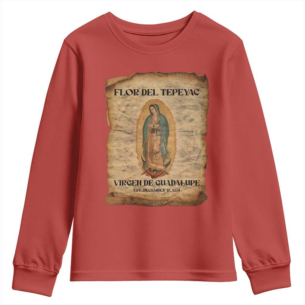 Virgin Mary Youth Sweatshirt Our Lady Virgen De Guadalupe TS14 Red Print Your Wear