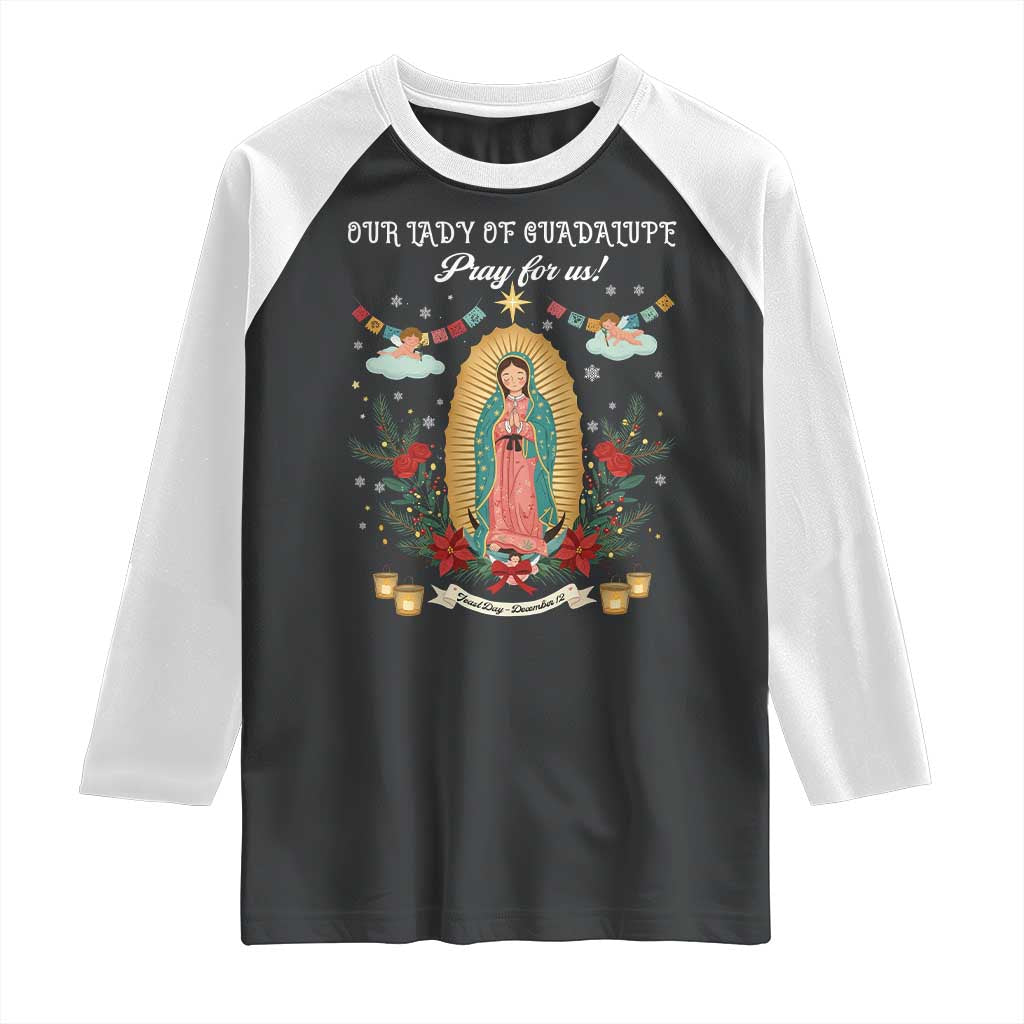 Virgin Mary Raglan Shirt Our Lady Of Guadalupe Pray For Us TS14 Black White Print Your Wear