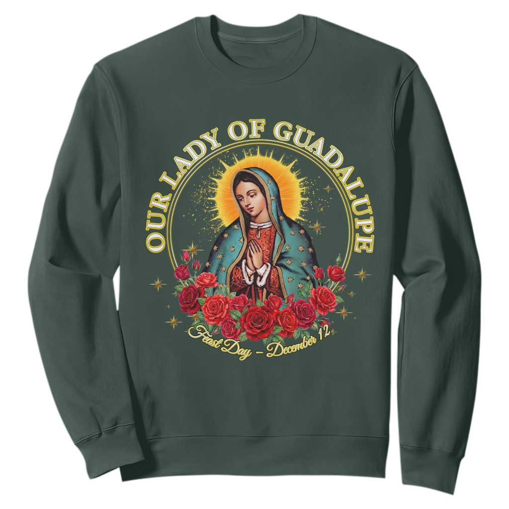 Virgen De Guadalupe Catholic Sweatshirt Our Lady Of Guadalupe TS14 Dark Forest Green Print Your Wear