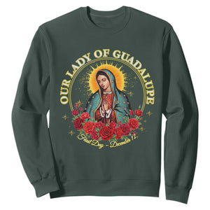 Virgen De Guadalupe Catholic Sweatshirt Our Lady Of Guadalupe TS14 Dark Forest Green Print Your Wear