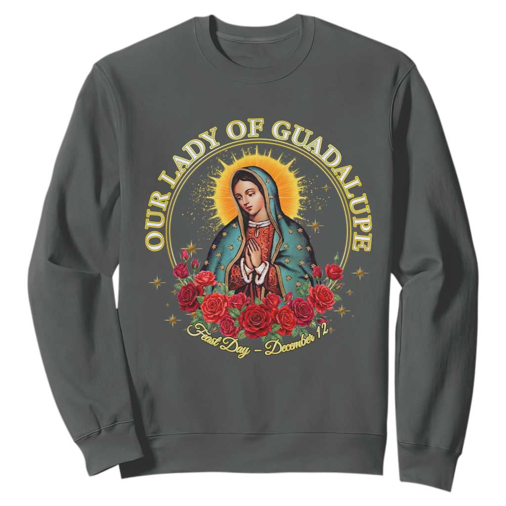 Virgen De Guadalupe Catholic Sweatshirt Our Lady Of Guadalupe TS14 Dark Heather Print Your Wear
