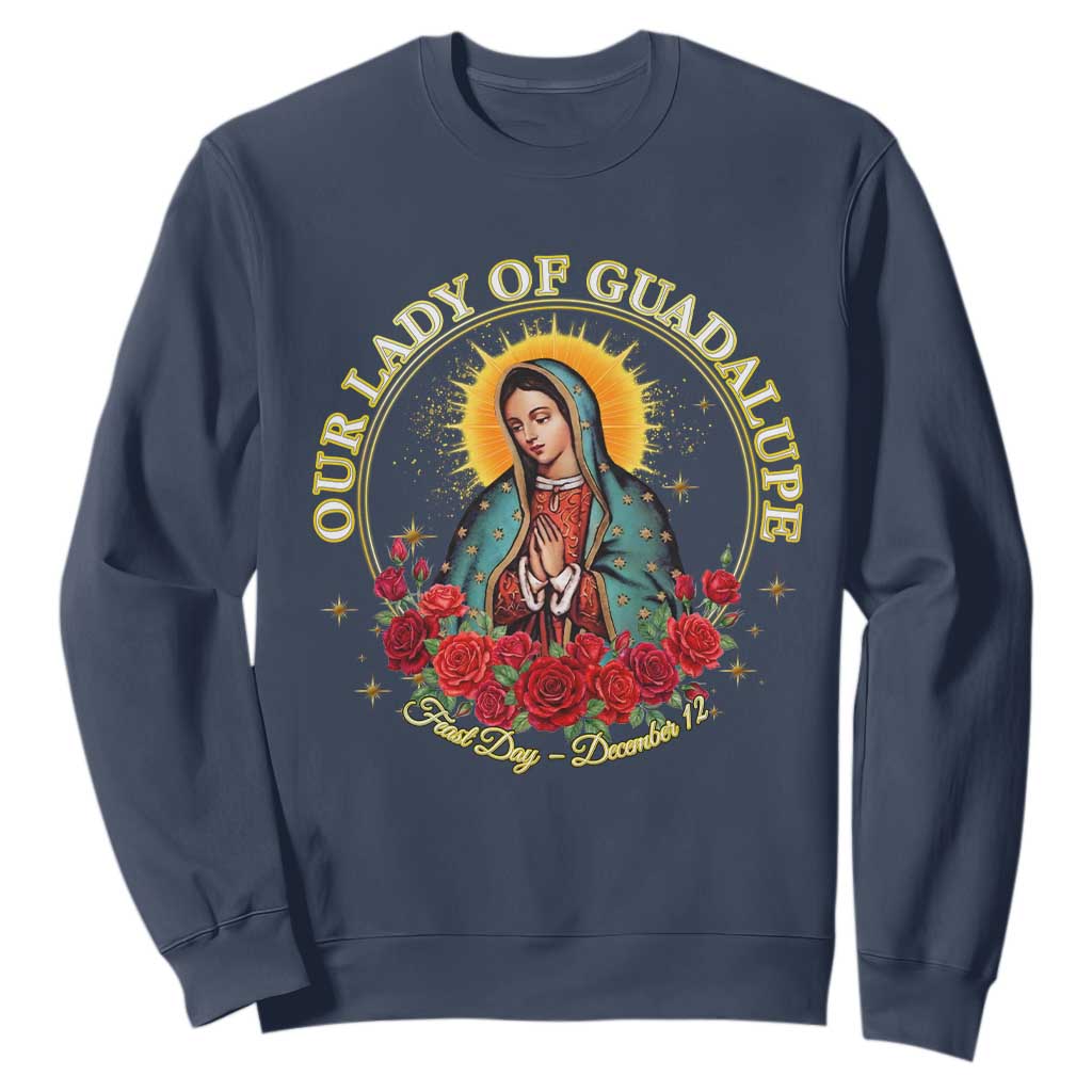 Virgen De Guadalupe Catholic Sweatshirt Our Lady Of Guadalupe TS14 Navy Print Your Wear