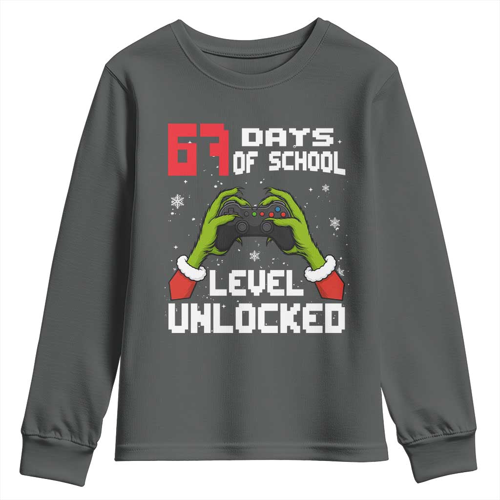 67 Six Seven Christmas Meme Youth Sweatshirt Funny Elf Hand Video Game Xmas TS14 Dark Heather Print Your Wear
