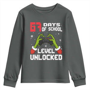 67 Six Seven Christmas Meme Youth Sweatshirt Funny Elf Hand Video Game Xmas TS14 Dark Heather Print Your Wear
