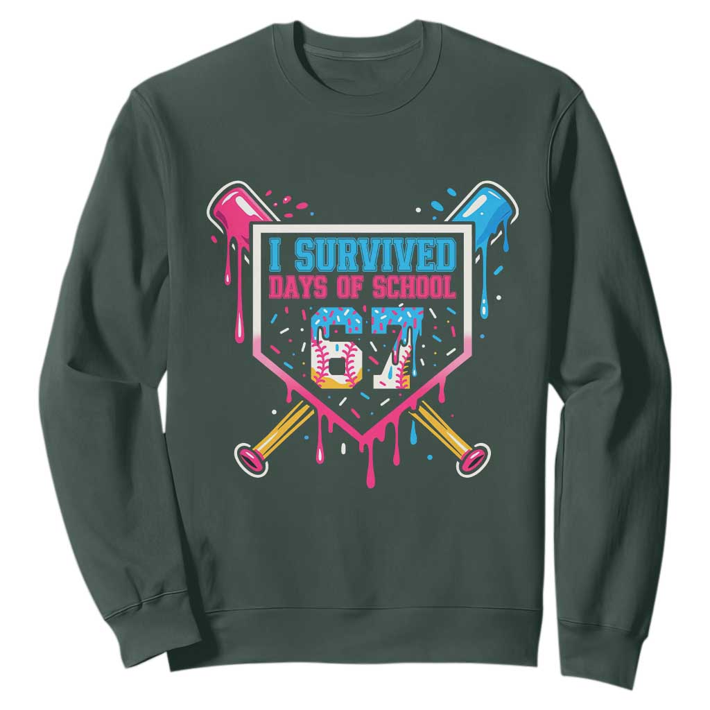 I Survived 67 Days Of School Baseball Ice Cream Sweatshirt Funny Christmas Six Seven Meme TS14 Dark Forest Green Print Your Wear