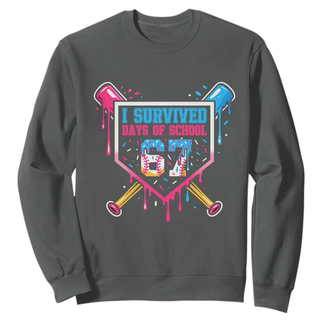 I Survived 67 Days Of School Baseball Ice Cream Sweatshirt Funny Christmas Six Seven Meme TS14 Dark Heather Print Your Wear