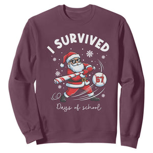 I Survived 67 Days Of School Baseball Santa Sweatshirt Funny Christmas Six Seven Meme TS14 Maroon Print Your Wear