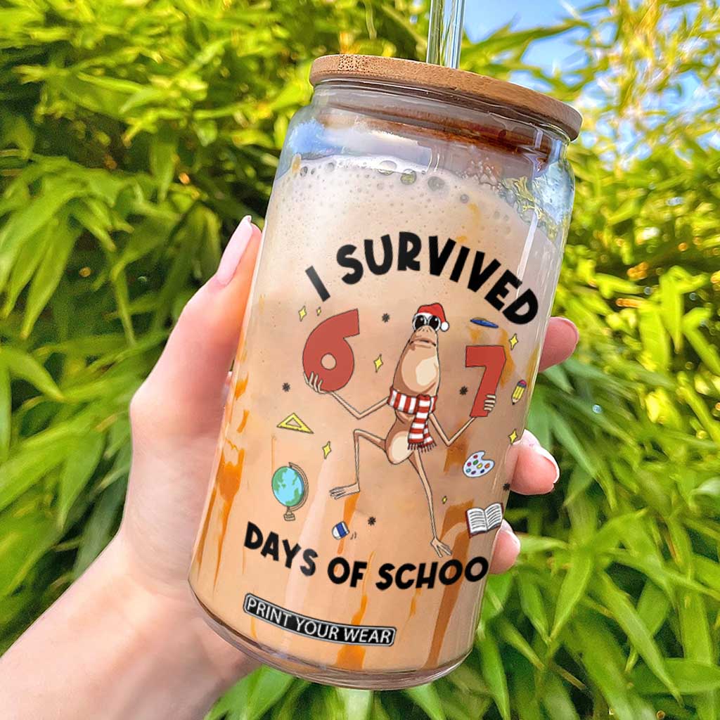 Marcus The Worm 67 Days of School Glass Can I Survived Funny Six Seven Meme Christmas Vibe TS14 White Print Your Wear