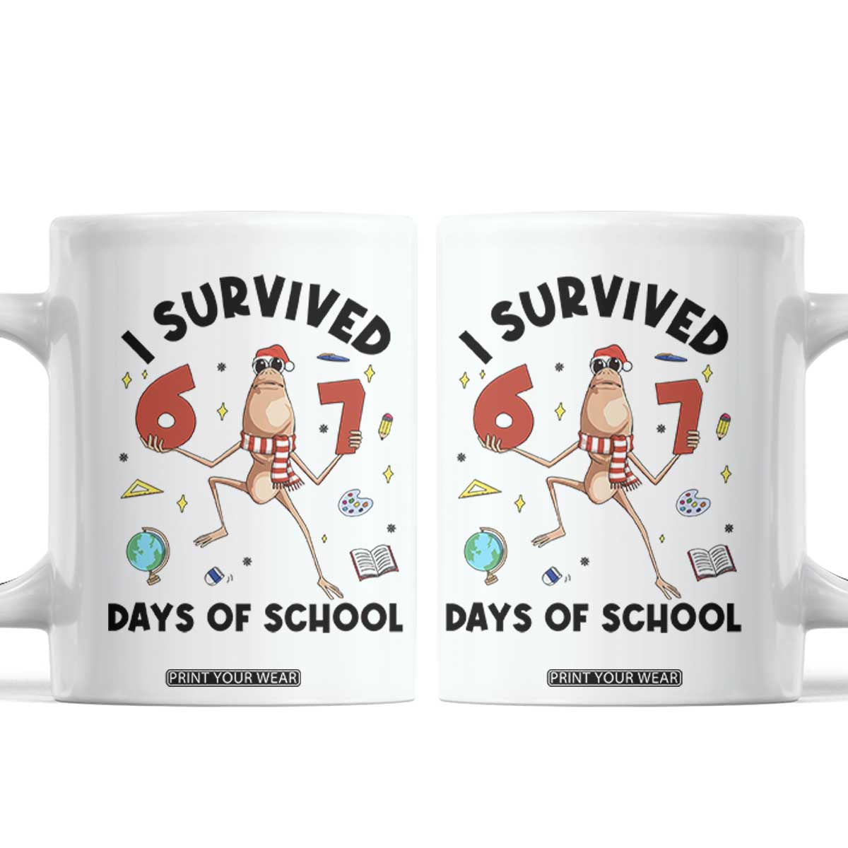 Marcus The Worm 67 Days of School Coffee Mug I Survived Funny Six Seven Meme Christmas Vibe TS14 White Print Your Wear