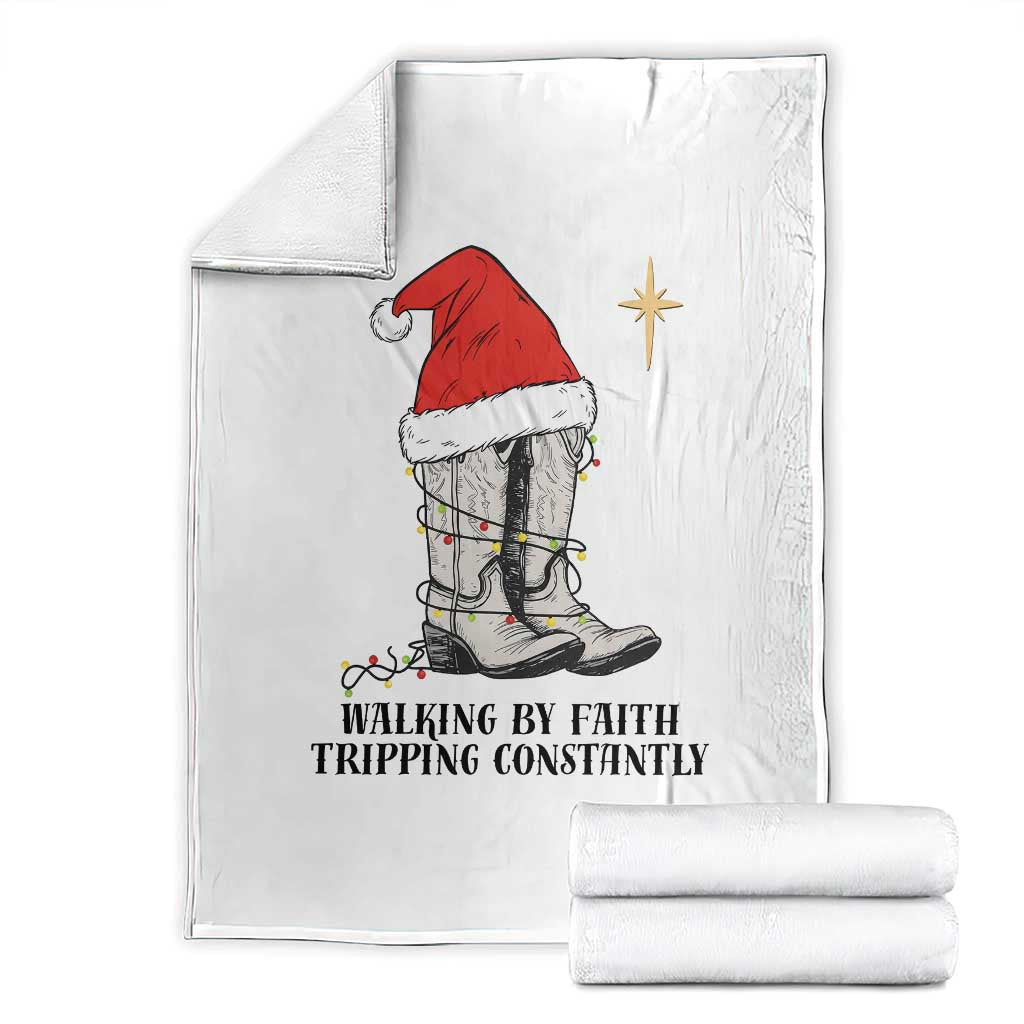 Western Christian Cowboy Throw Blanket Walking By Faith Tripping Constantly TS14 White Print Your Wear