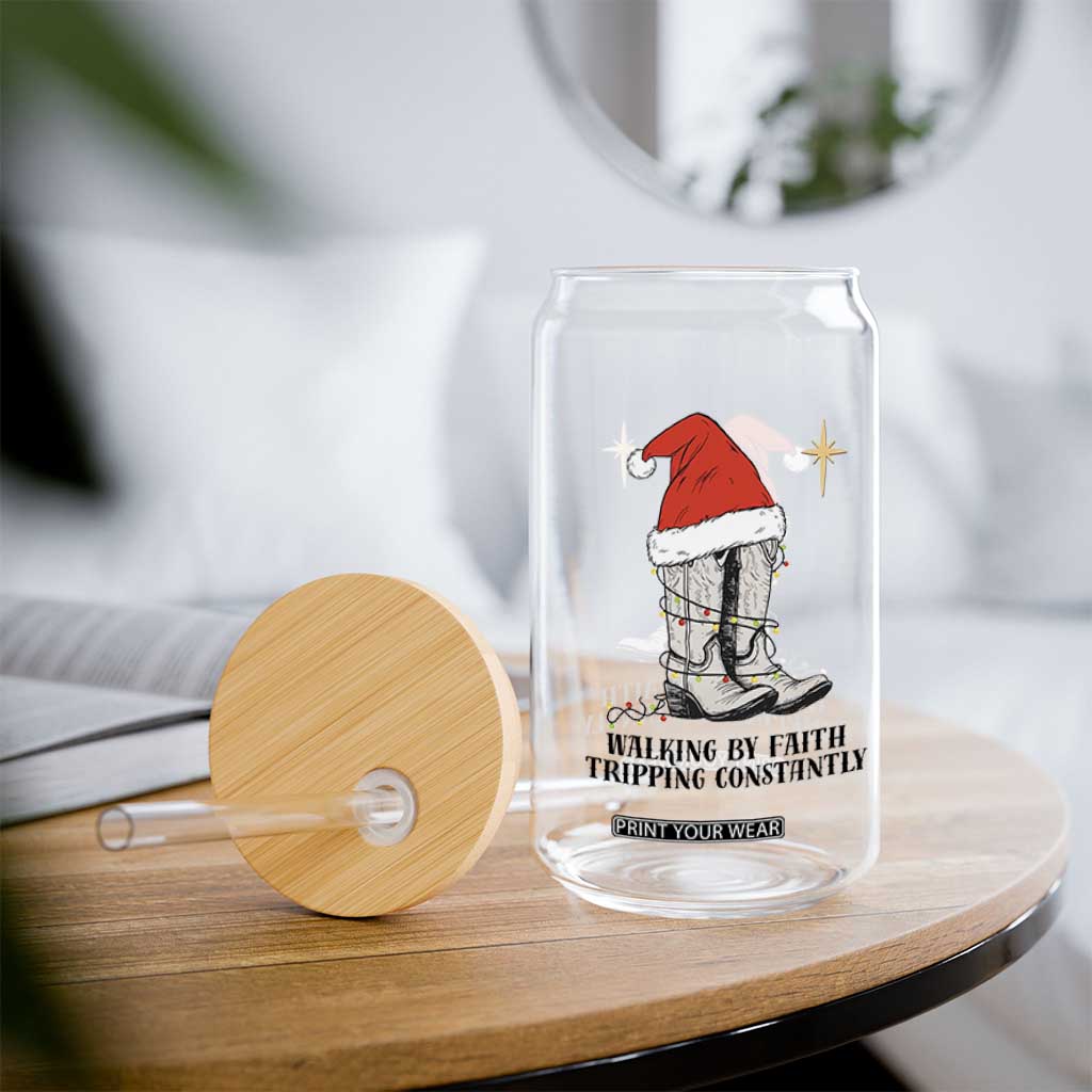 Western Christian Cowboy Glass Can Walking By Faith Tripping Constantly TS14 Print Your Wear