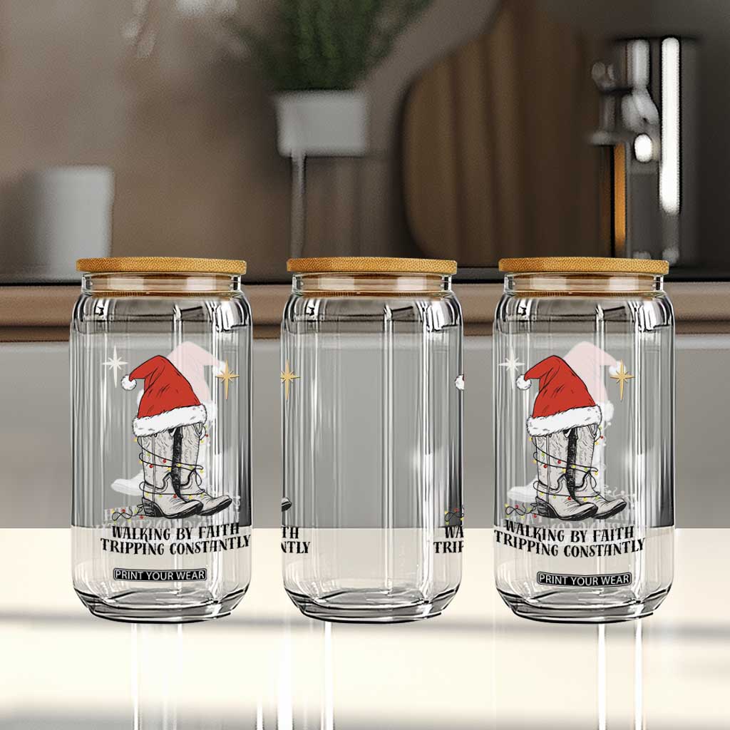 Western Christian Cowboy Glass Can Walking By Faith Tripping Constantly TS14 Print Your Wear