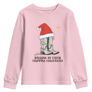 Western Christian Cowboy Youth Sweatshirt Walking By Faith Tripping Constantly TS14 Light Pink Print Your Wear