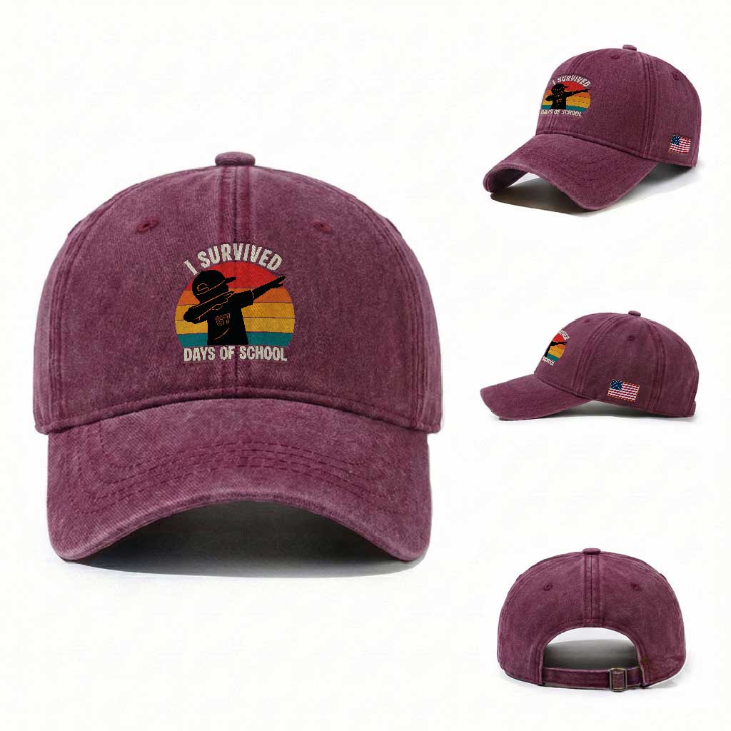 I Survived 67 Days Of School Washed Cotton Baseball Cap Funny Boys Kids TS14 Washed Cap Universal Fit Burgundy Print Your Wear