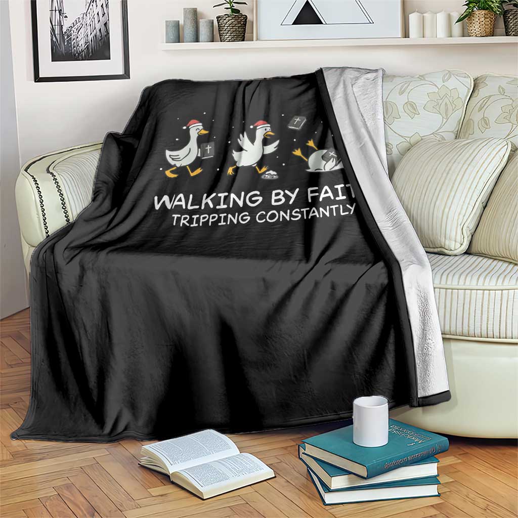 Christian Goose Christmas Throw Blanket Walking By Faith Tripping Constantly Funny Quote TS14 Print Your Wear