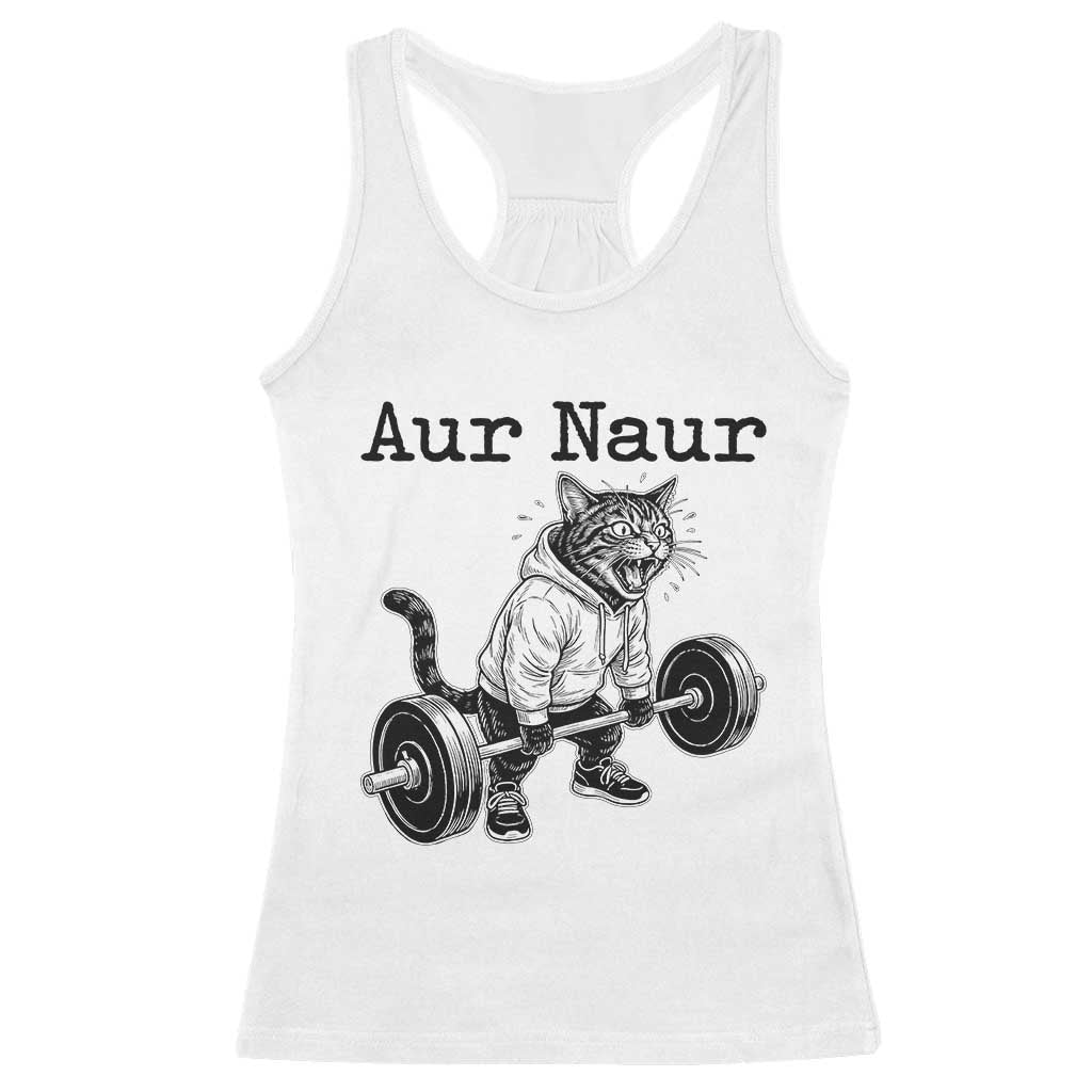 Aur Naur Raccoon Meme Racerback Tank Top Funny Sarcastic Oh No Australian Accent TS14 White Print Your Wear