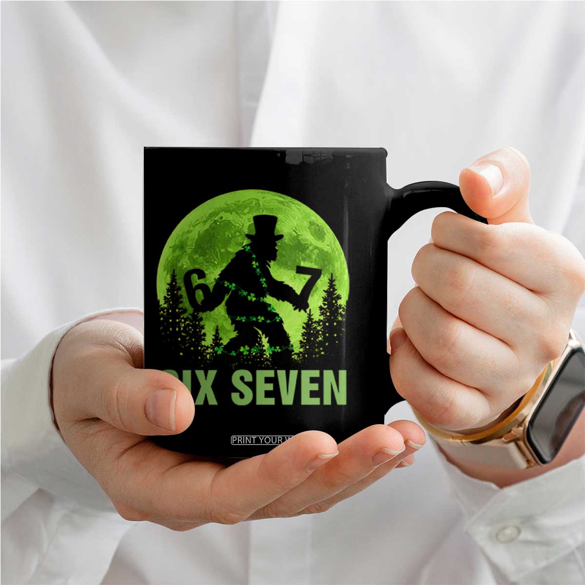 Funny Bigfoot St Patricks Day Coffee Mug Sasquatch Hiding Moon Forest Meme TS14 Print Your Wear