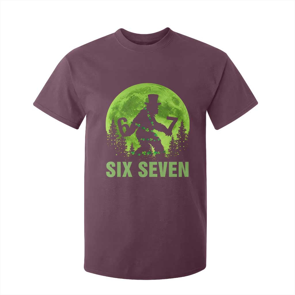 Funny Bigfoot St Patricks Day T Shirt For Kid Sasquatch Hiding Moon Forest Meme TS14 Maroon Print Your Wear