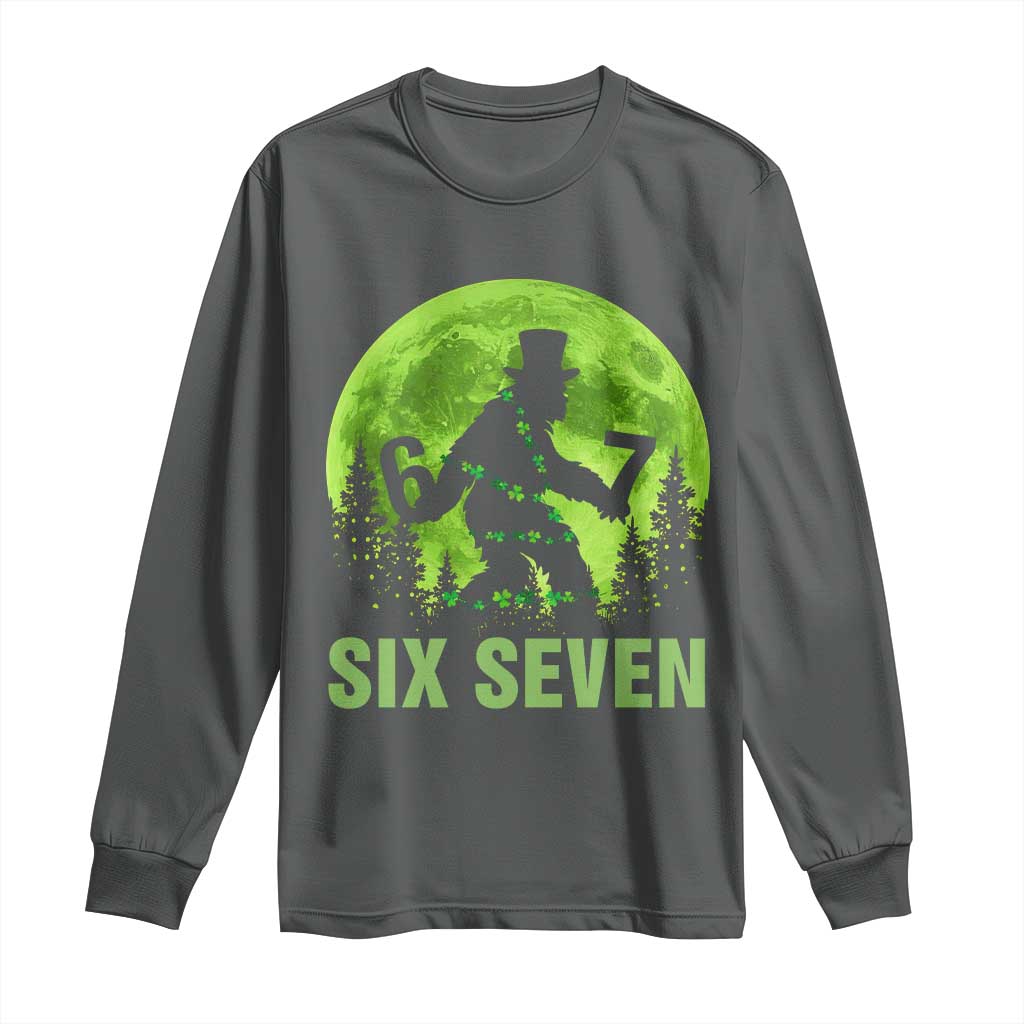 Funny Bigfoot St Patricks Day Long Sleeve Shirt Sasquatch Hiding Moon Forest Meme TS14 Dark Heather Print Your Wear
