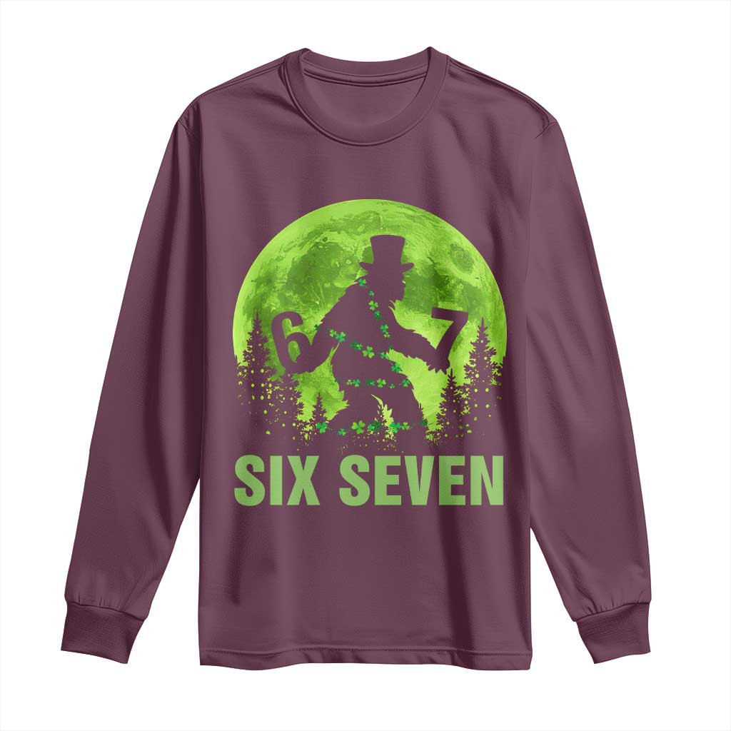 Funny Bigfoot St Patricks Day Long Sleeve Shirt Sasquatch Hiding Moon Forest Meme TS14 Maroon Print Your Wear