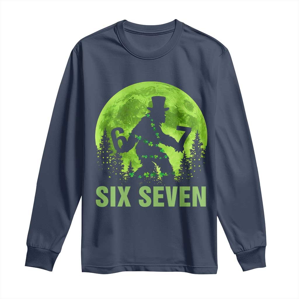 Funny Bigfoot St Patricks Day Long Sleeve Shirt Sasquatch Hiding Moon Forest Meme TS14 Navy Print Your Wear