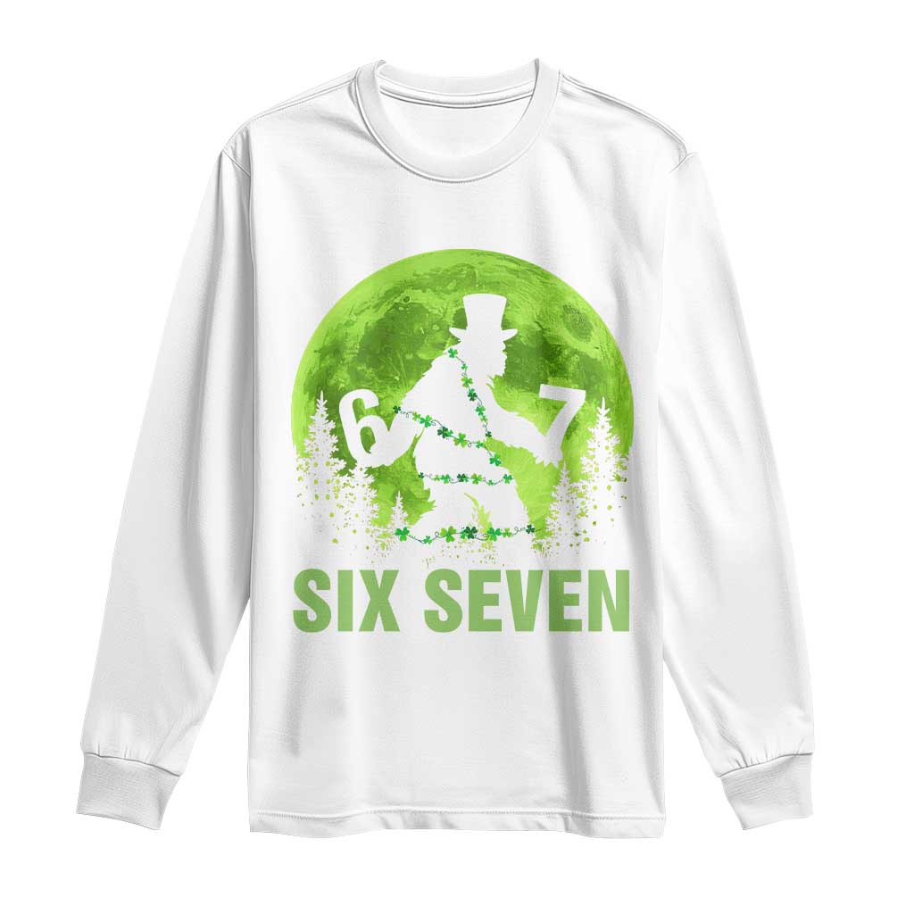 Funny Bigfoot St Patricks Day Long Sleeve Shirt Sasquatch Hiding Moon Forest Meme TS14 White Print Your Wear