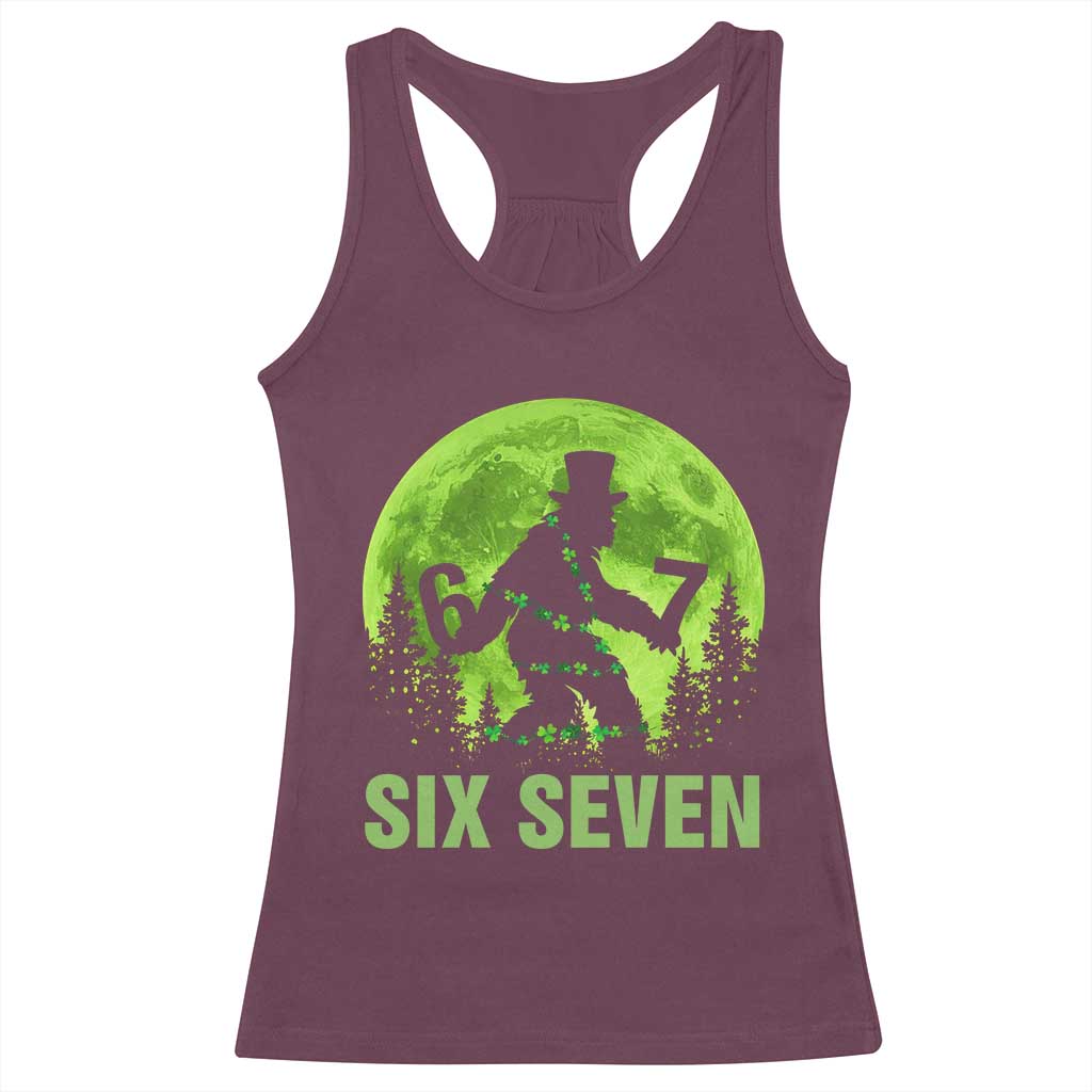Funny Bigfoot St Patricks Day Racerback Tank Top Sasquatch Hiding Moon Forest Meme TS14 Maroon Print Your Wear