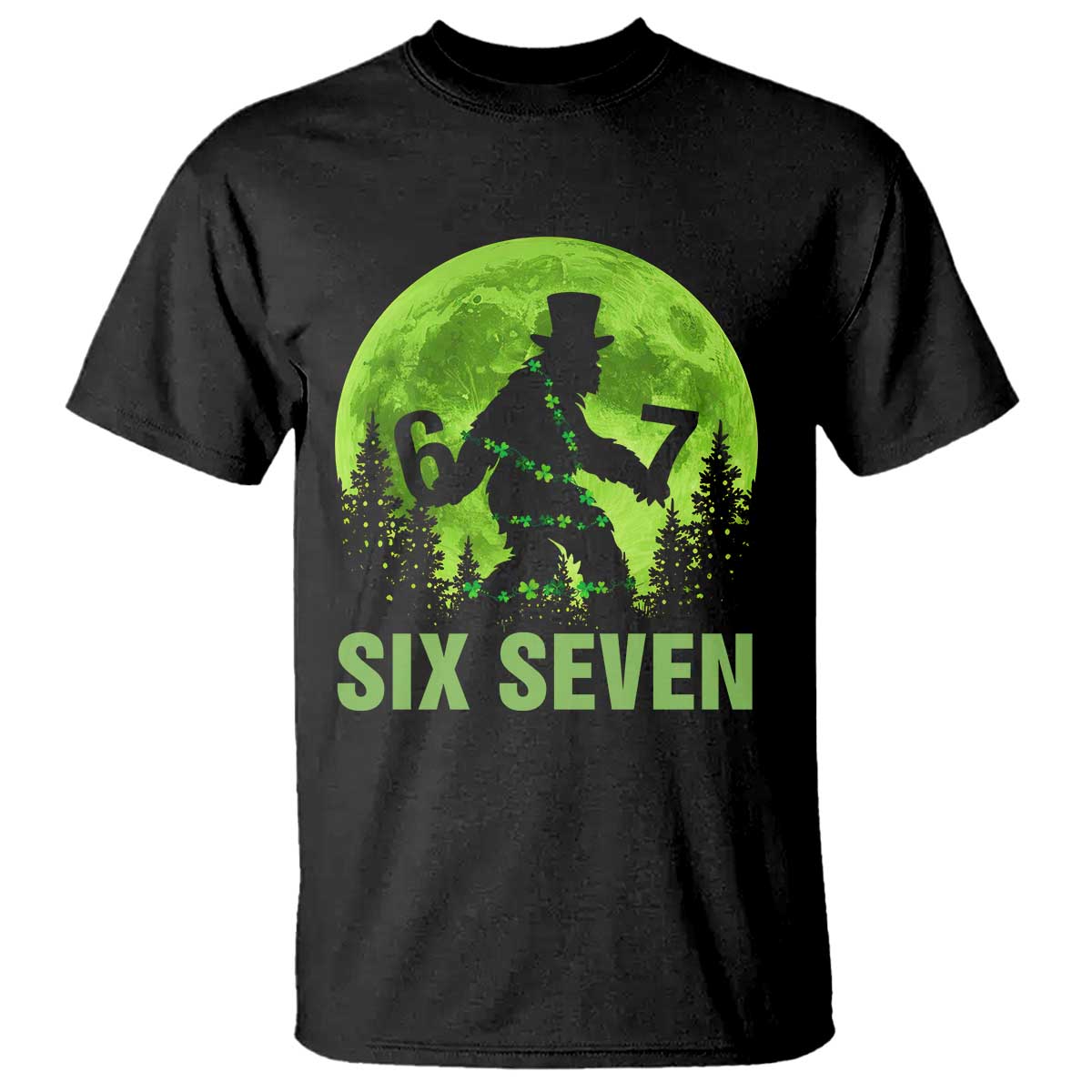 Funny Bigfoot St Patricks Day T Shirt Sasquatch Hiding Moon Forest Meme TS14 Black Print Your Wear