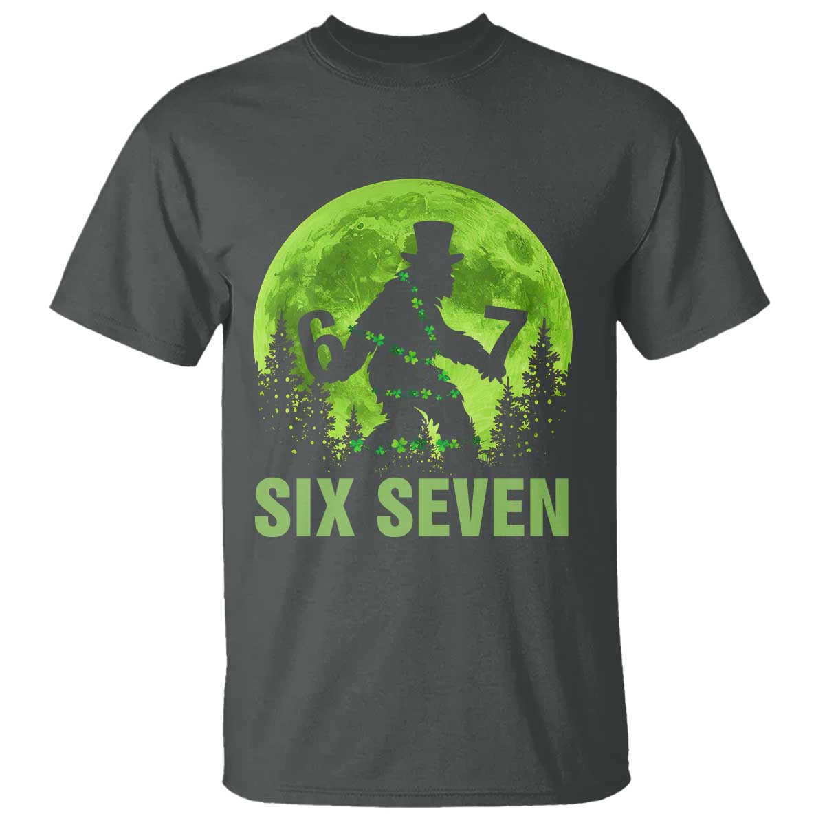 Funny Bigfoot St Patricks Day T Shirt Sasquatch Hiding Moon Forest Meme TS14 Dark Heather Print Your Wear