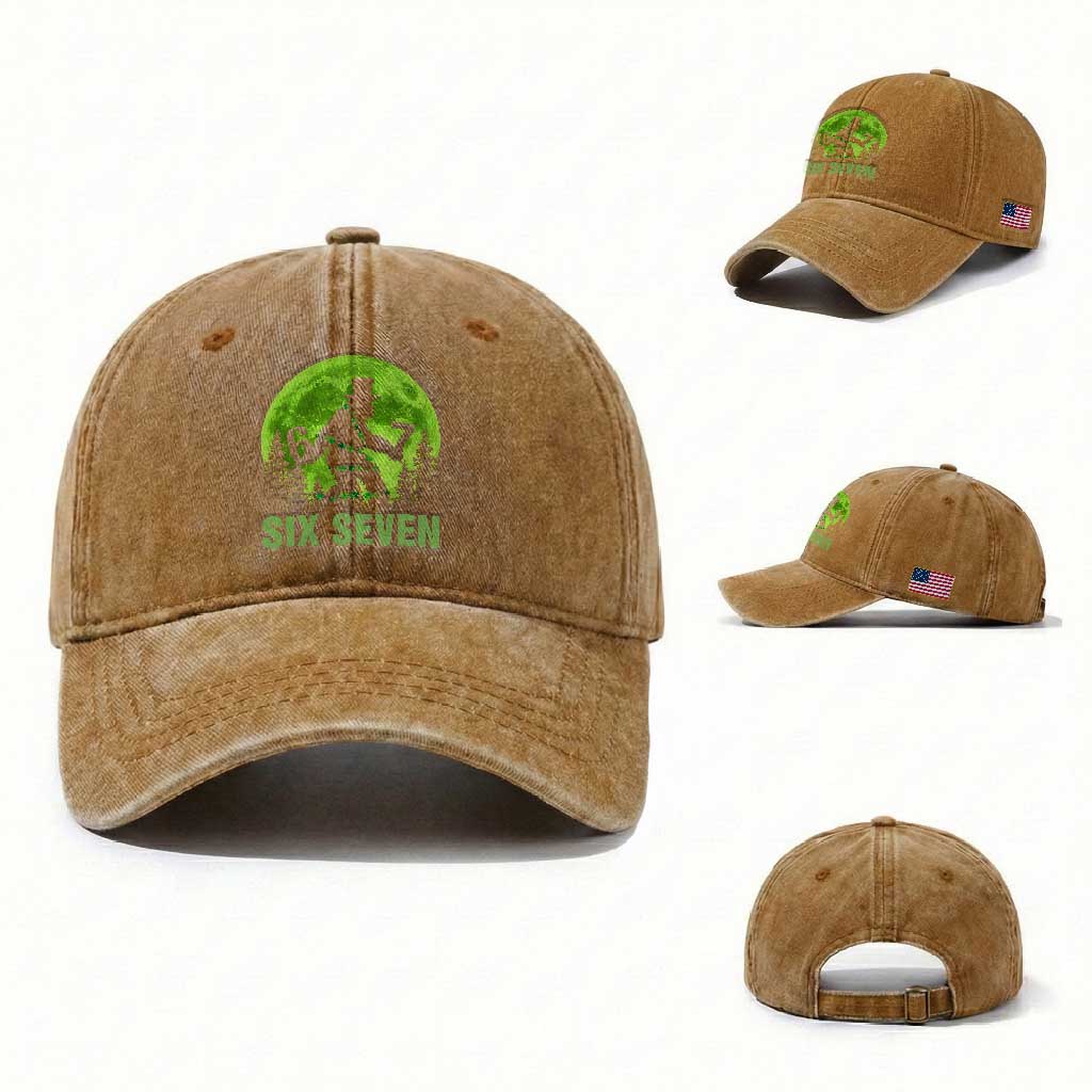 Funny Bigfoot St Patricks Day Washed Cotton Baseball Cap Sasquatch Hiding Moon Forest Meme TS14 Washed Cap Universal Fit Yellow Ochre Print Your Wear