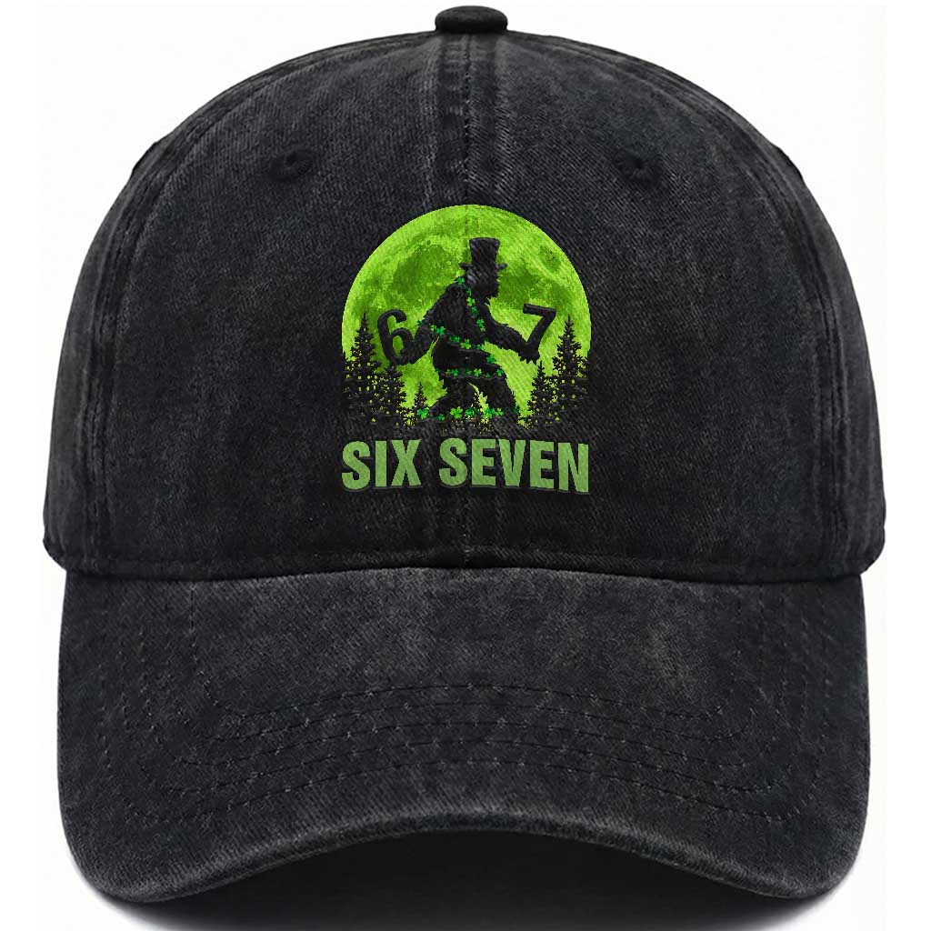 Funny Bigfoot St Patricks Day Washed Cotton Baseball Cap Sasquatch Hiding Moon Forest Meme TS14 Washed Cap Universal Fit Black Print Your Wear