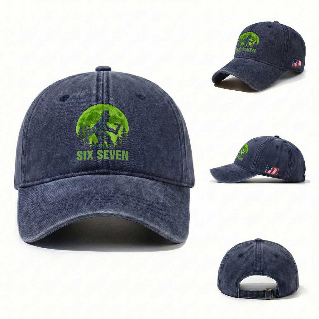 Funny Bigfoot St Patricks Day Washed Cotton Baseball Cap Sasquatch Hiding Moon Forest Meme TS14 Washed Cap Universal Fit Navy Print Your Wear