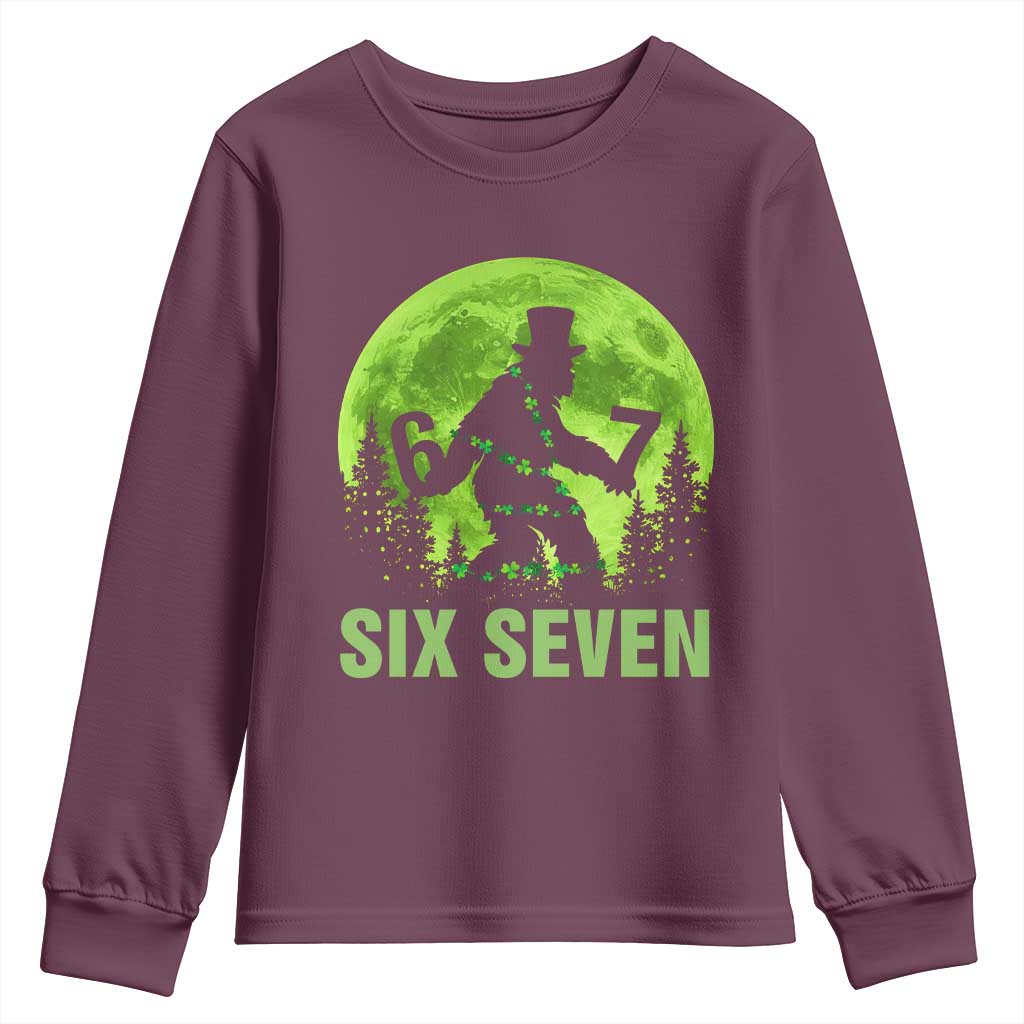 Funny Bigfoot St Patricks Day Youth Sweatshirt Sasquatch Hiding Moon Forest Meme TS14 Maroon Print Your Wear