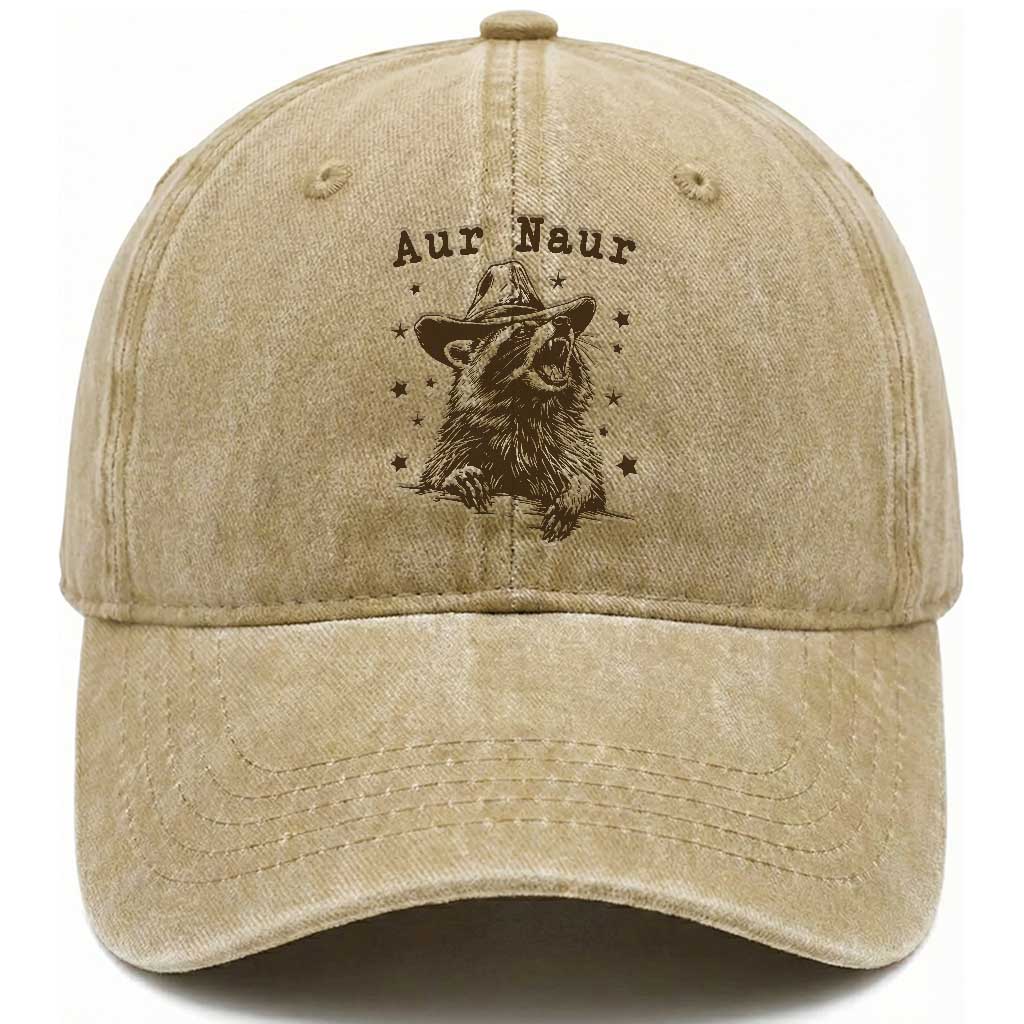 AUR Naur Cowboy Raccoon Washed Cotton Baseball Cap Funny Sarcastic Oh No Australian Accent TS14 Washed Cap Universal Fit Khaki Print Your Wear