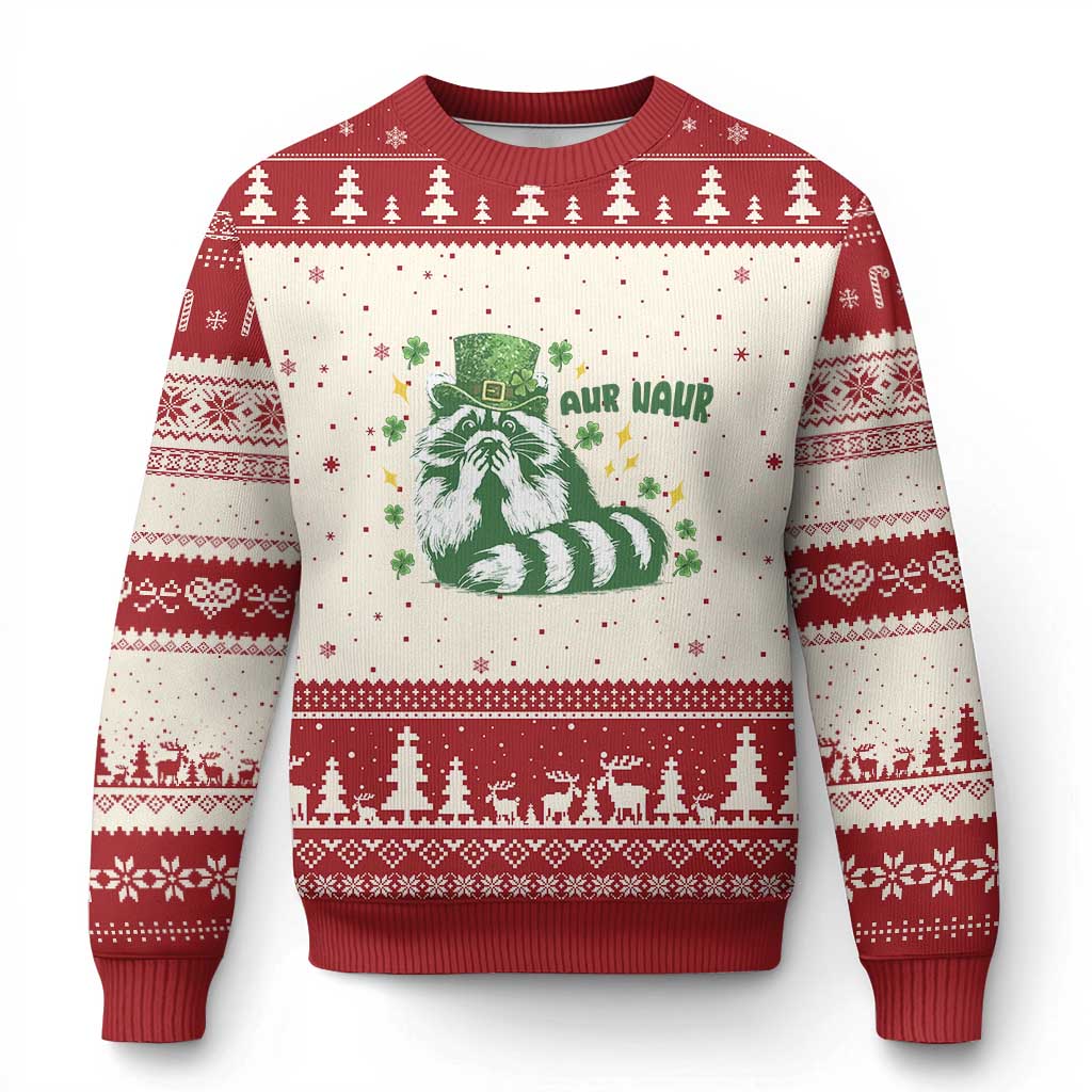 AUR Naur Raccoon St Patricks Day Meme Ugly Christmas Sweater Funny Sarcastic Oh No Australian Accent TS14 Beige Red Print Your Wear