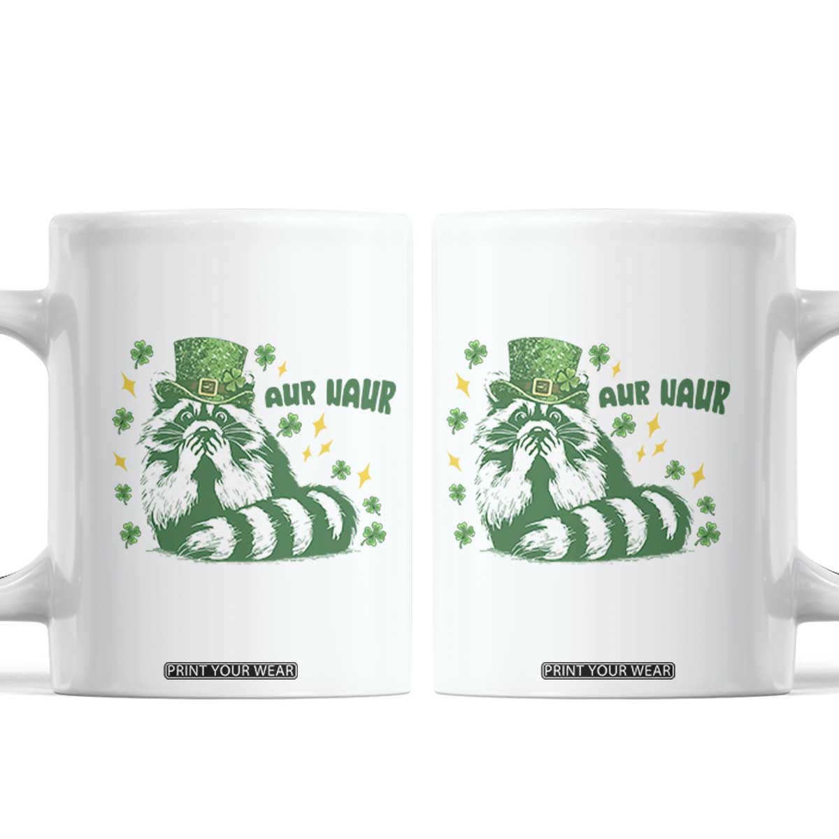 AUR Naur Raccoon St Patricks Day Meme Coffee Mug Funny Sarcastic Oh No Australian Accent TS14 White Print Your Wear