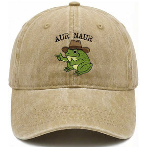 AUR Naur Cowboy Frog Meme Washed Cotton Baseball Cap Funny Sarcastic Oh No Australian Accent TS14 Washed Cap Universal Fit Khaki Print Your Wear