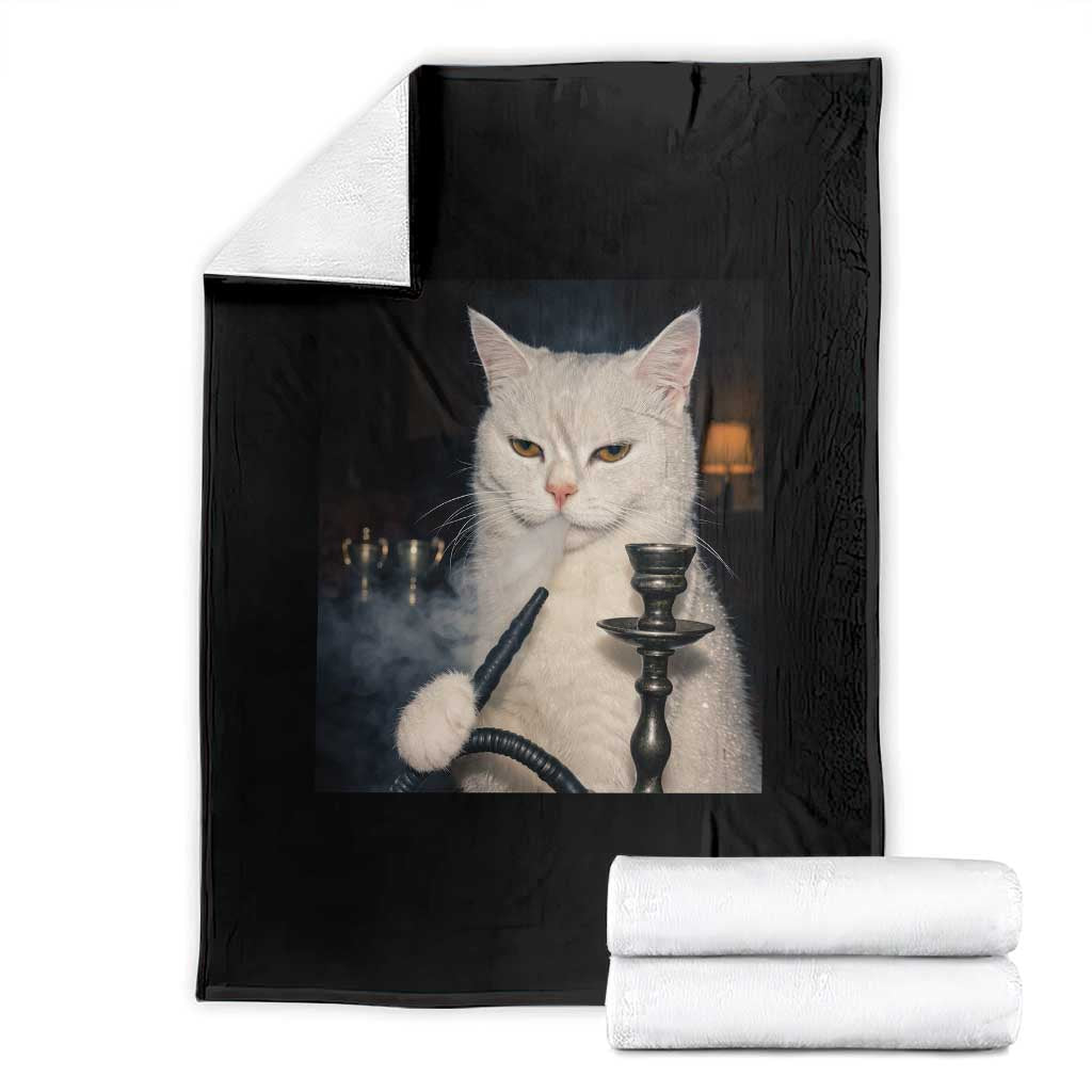 Funny Stoner Cat Throw Blanket 420 Stoner Smoking Cat Cannabis Lover Meme TS14 Black Print Your Wear