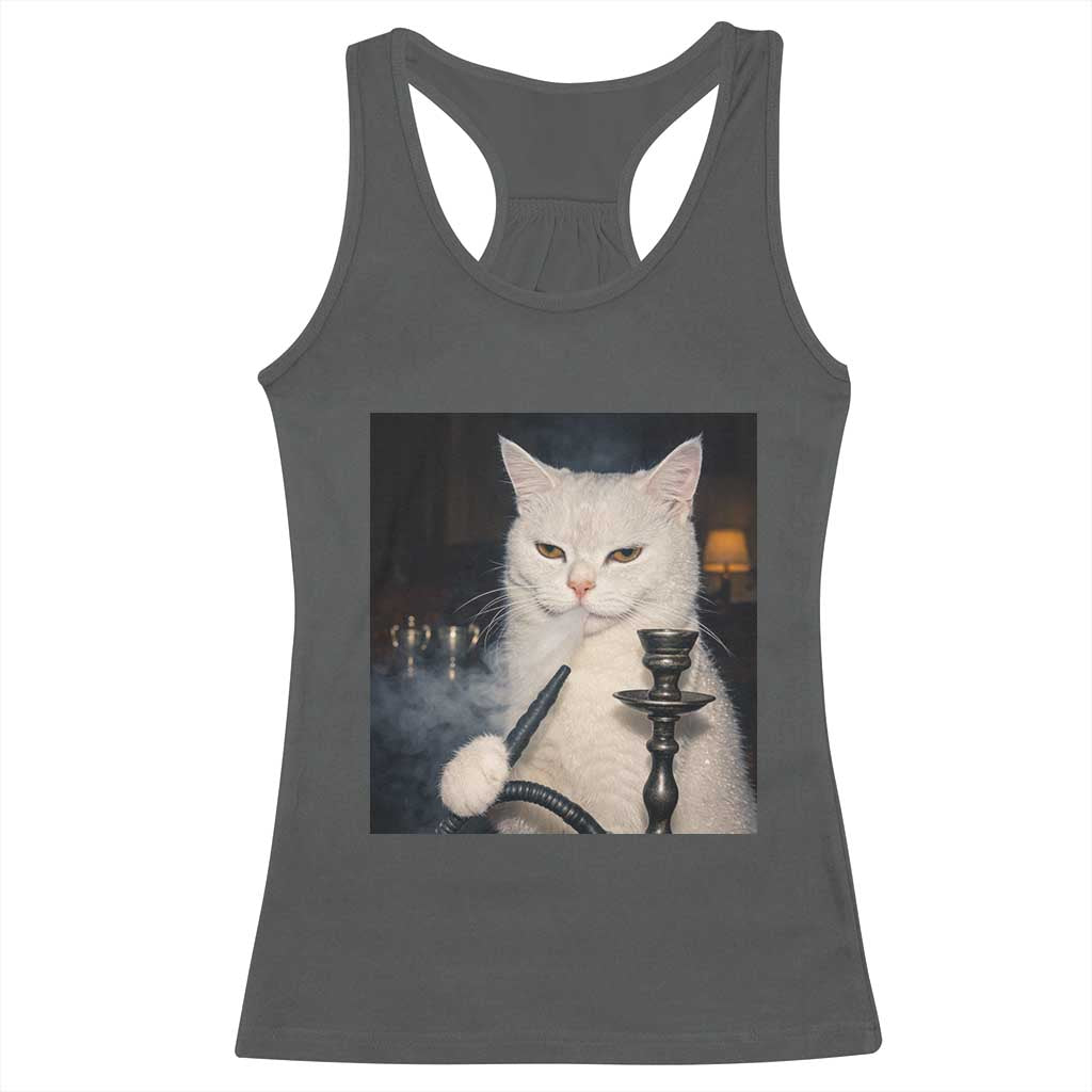 Funny Stoner Cat Racerback Tank Top 420 Stoner Smoking Cat Cannabis Lover Meme TS14 Dark Heather Print Your Wear