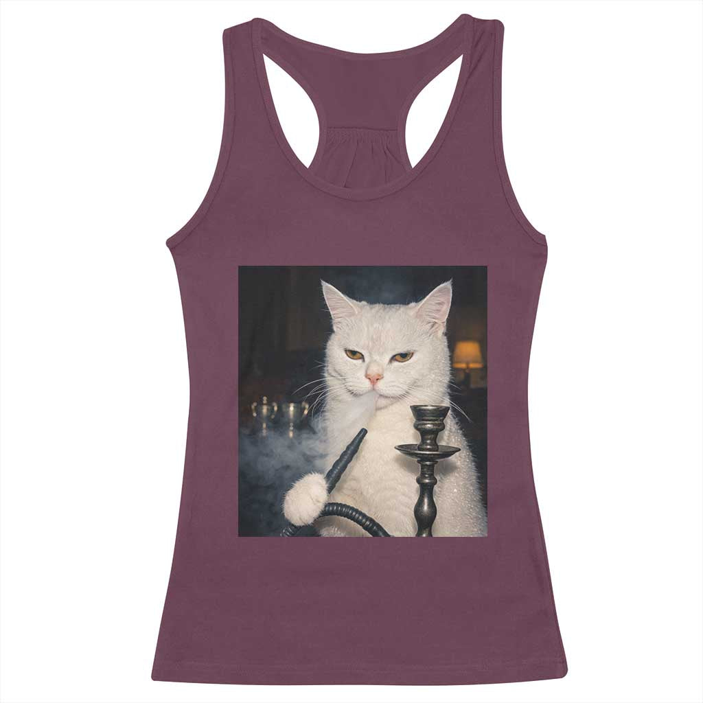 Funny Stoner Cat Racerback Tank Top 420 Stoner Smoking Cat Cannabis Lover Meme TS14 Maroon Print Your Wear