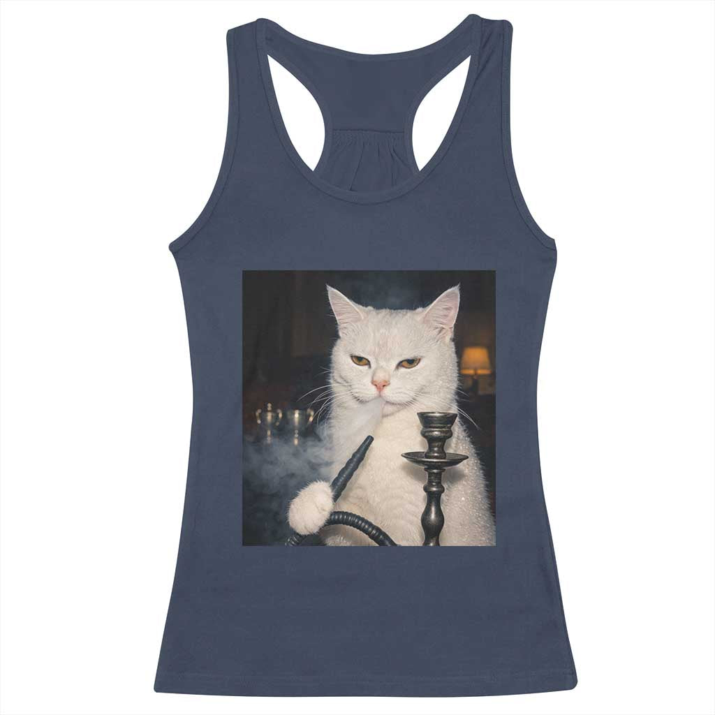 Funny Stoner Cat Racerback Tank Top 420 Stoner Smoking Cat Cannabis Lover Meme TS14 Navy Print Your Wear