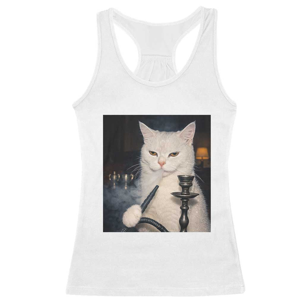 Funny Stoner Cat Racerback Tank Top 420 Stoner Smoking Cat Cannabis Lover Meme TS14 White Print Your Wear