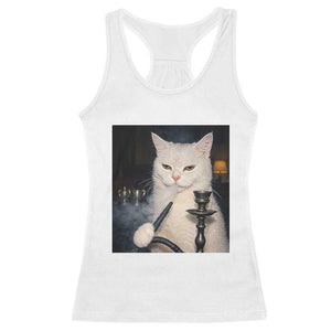 Funny Stoner Cat Racerback Tank Top 420 Stoner Smoking Cat Cannabis Lover Meme TS14 White Print Your Wear