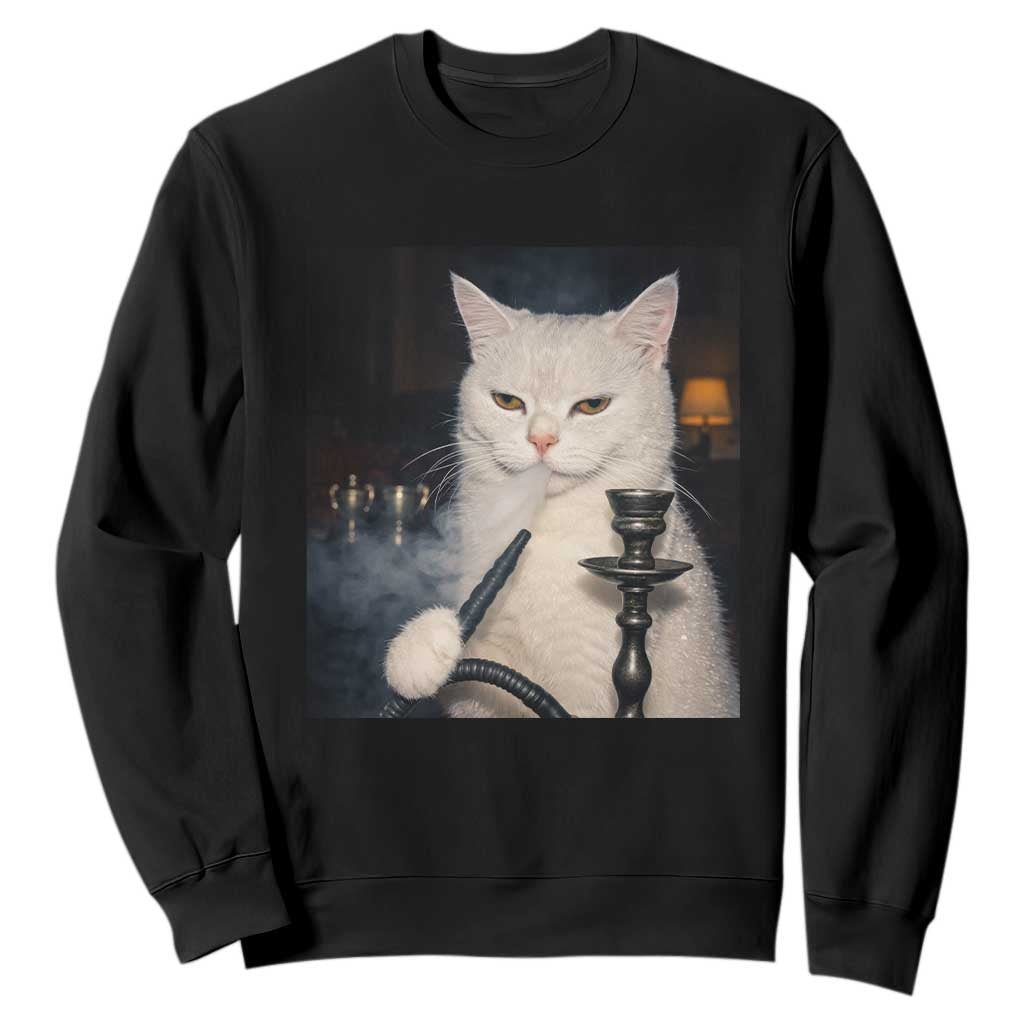 Funny Stoner Cat Sweatshirt 420 Stoner Smoking Cat Cannabis Lover Meme TS14 Black Print Your Wear