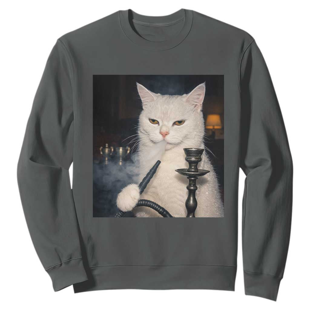 Funny Stoner Cat Sweatshirt 420 Stoner Smoking Cat Cannabis Lover Meme TS14 Dark Heather Print Your Wear