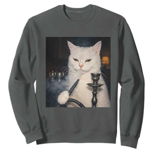 Funny Stoner Cat Sweatshirt 420 Stoner Smoking Cat Cannabis Lover Meme TS14 Dark Heather Print Your Wear