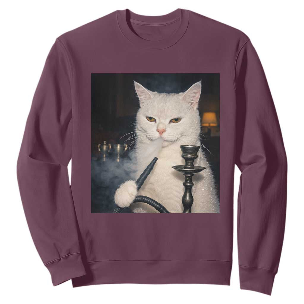 Funny Stoner Cat Sweatshirt 420 Stoner Smoking Cat Cannabis Lover Meme TS14 Maroon Print Your Wear